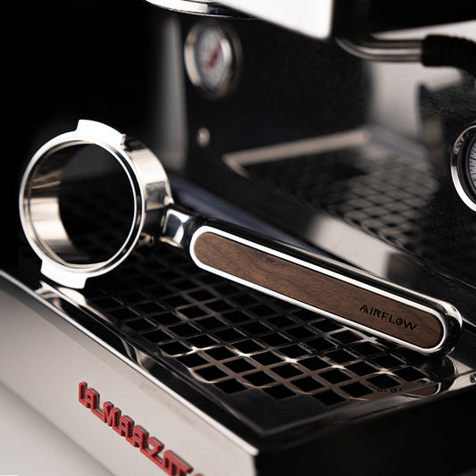 AIRFLOW flat mirror, black walnut wood, stainless steel handle