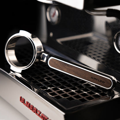 AIRFLOW flat mirror, black walnut wood, stainless steel handle