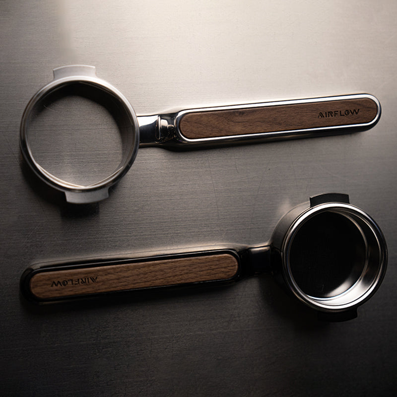 AIRFLOW flat mirror, black walnut wood, stainless steel handle