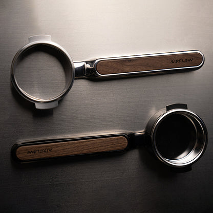 AIRFLOW flat mirror, black walnut wood, stainless steel handle