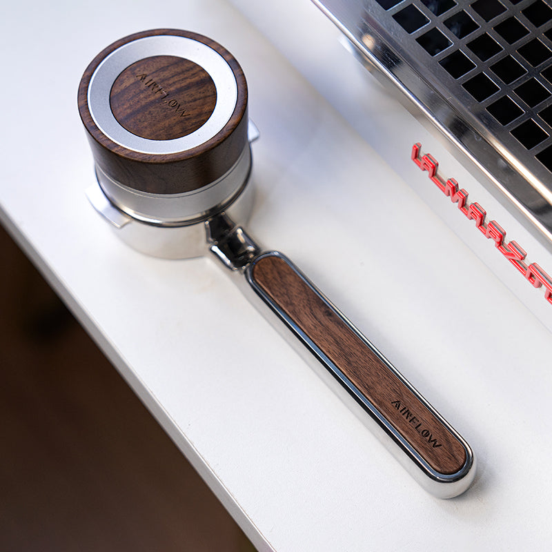 AIRFLOW flat mirror, black walnut wood, stainless steel handle